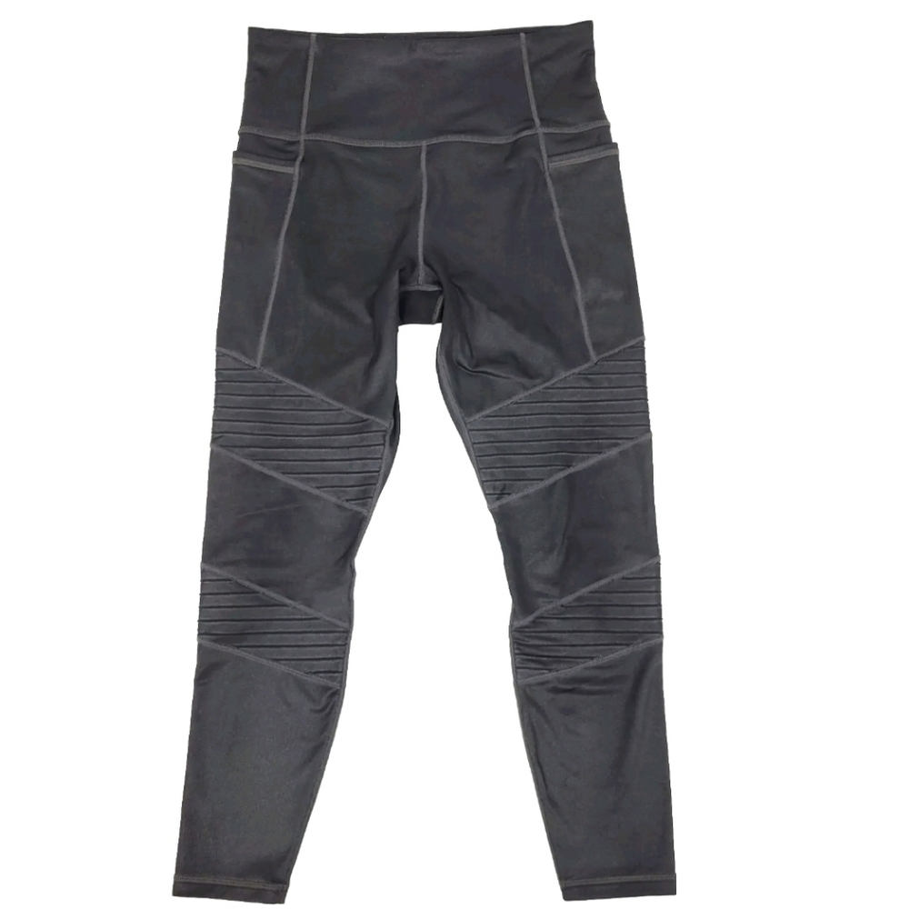 Athleta Leggings Inclination Moto Tight Pockets Black Metallic Size Medium